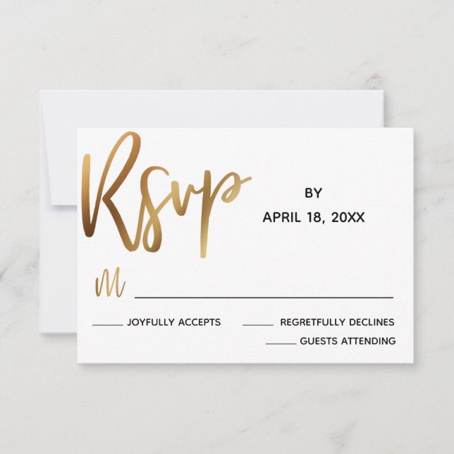 Tarjeta Mínima Faux Gold Typography Wedding RSVP (Anverso)