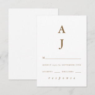 Tarjeta Mínima Monograma Boda Dorada RSVP