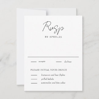 Tarjeta mínima RSVP de boda blanca y negra