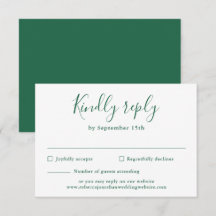 Tarjeta mínima RSVP de la boda verde esmeralda