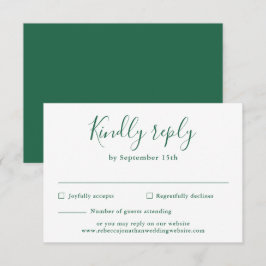 Tarjeta mínima RSVP de la boda verde esmeralda