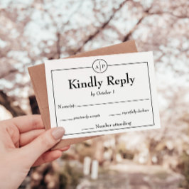 Tarjeta Mínima Simple Monograma Primer Boda RSVP