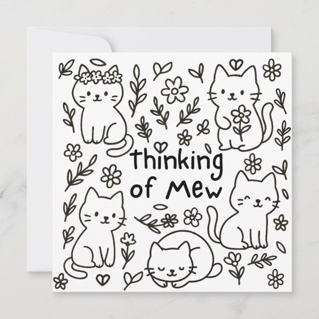 Tarjeta Minimal Cat Doodle Thinking of You Card (Anverso)