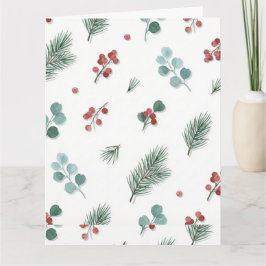 Tarjeta Minimal Christmas Pattern, Pine & Berries