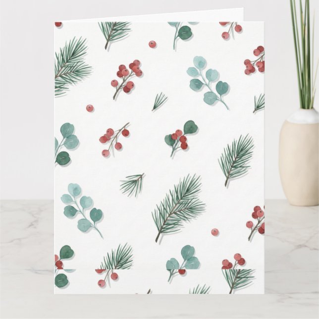 Tarjeta Minimal Christmas Pattern, Pine & Berries  (Anverso)
