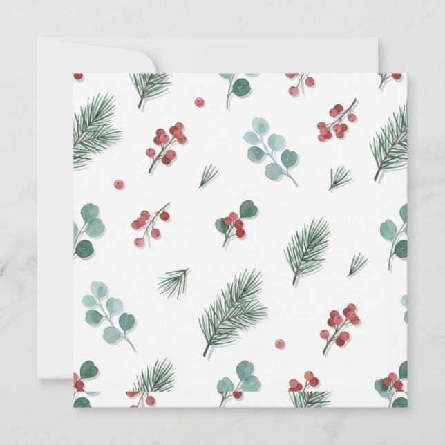 Tarjeta Minimal Christmas Pattern, Pine & Berries  (Anverso)