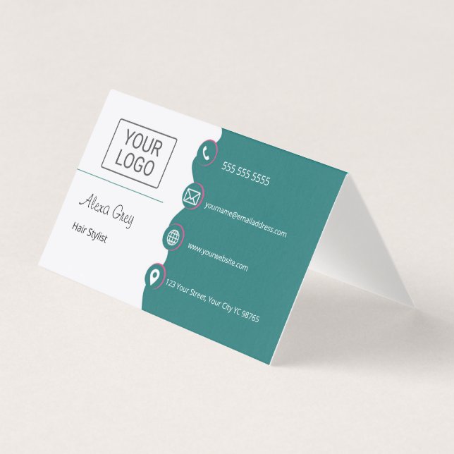 Tarjeta Minimal Elegant Green Pink Hair Stylist  (Anverso)