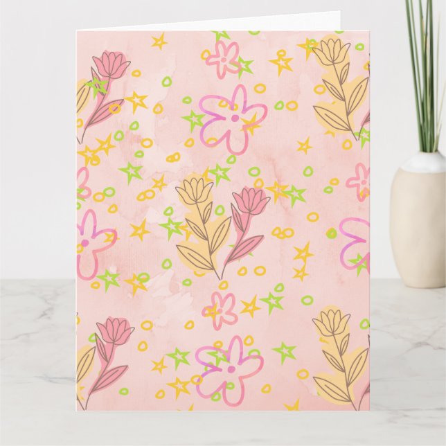 Tarjeta Minimal Floral Doodle Pattern –Pastel Pink pattern (Anverso)