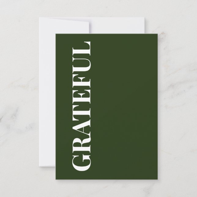Tarjeta Minimal GRATEFUL | Forest Green Holiday Greeting (Anverso)