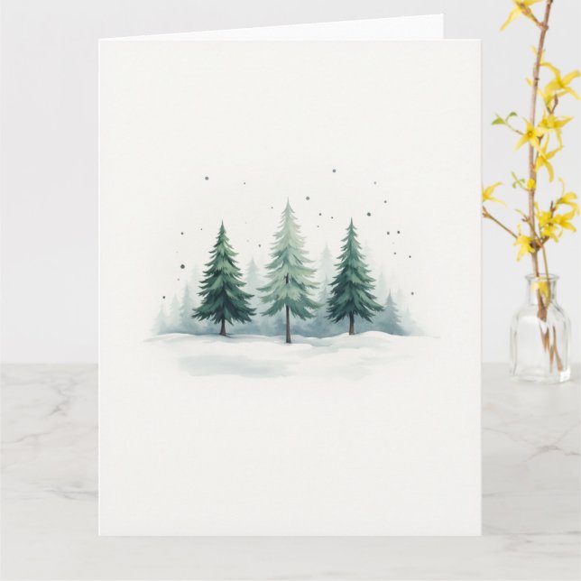 Tarjeta Minimal Misty Evergreen Forest Christmas (flor amarilla)