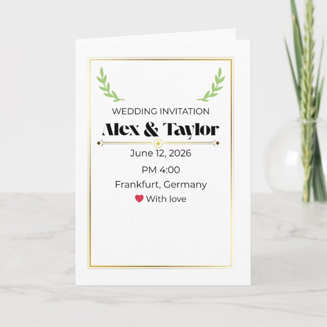 Tarjeta Minimal Olive Branch Wedding Invitation | Elegant  (Anverso)