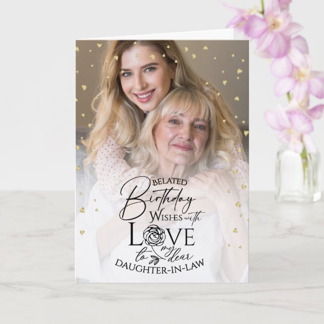 Tarjeta Minimal Photo Belated Birthday Daughter-in-law  (Orquídea)