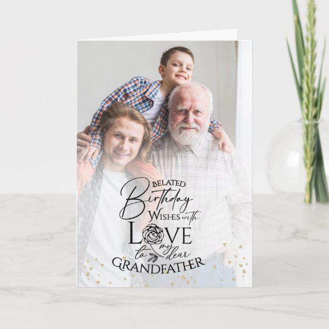Tarjeta Minimal Photo Birthday Keepsake Grandfather (Anverso)