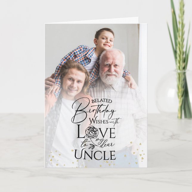 Tarjeta Minimal Photo Birthday Keepsake Uncle (Anverso)