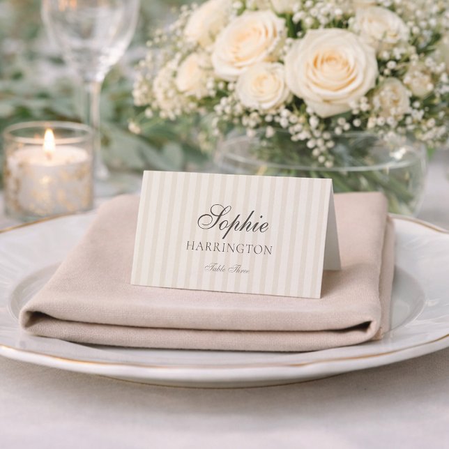 Tarjeta Minimal Taupe Stripe Wedding Place Card  (Subido por el creador)