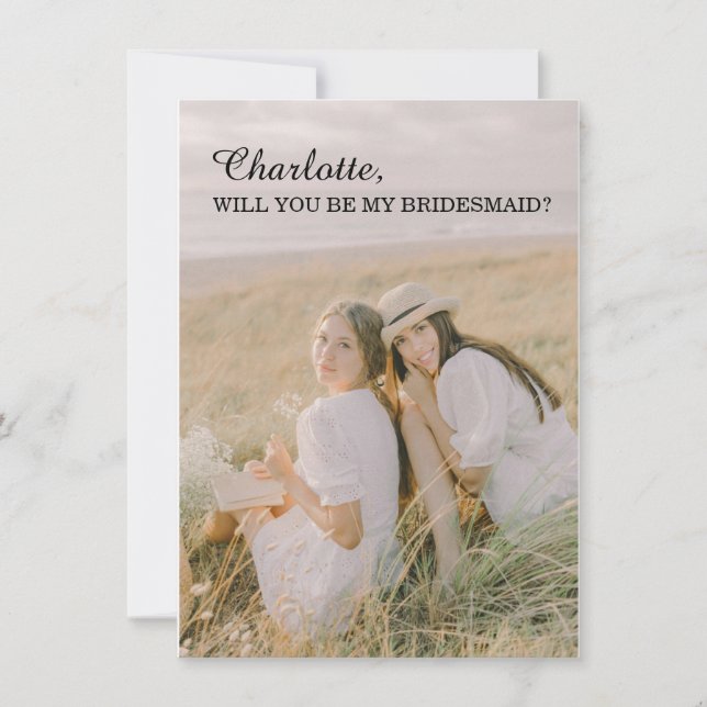 Tarjeta Minimal Will You Be My Bridesmaid Photo Card (Anverso)