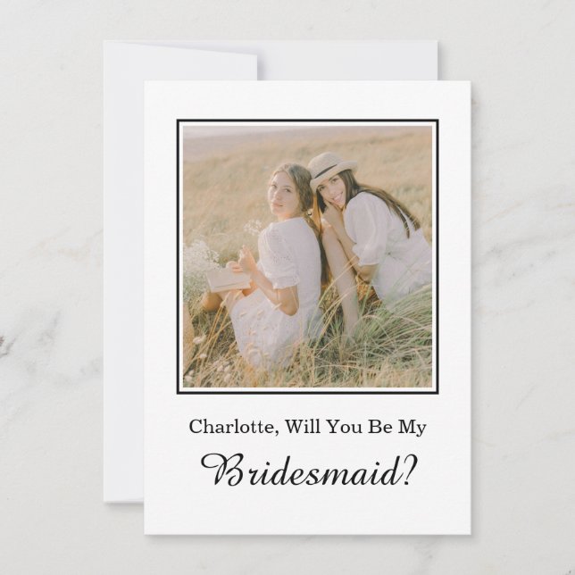 Tarjeta Minimal Will You Be My Bridesmaid Photo Card (Anverso)