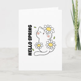 Tarjeta Minimalist Aesthetic Hello Spring Cat & Daisy 