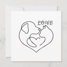 Tarjeta Minimalist Dog and Cat Heart - One Line Art Design