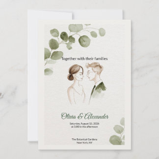 Tarjeta Minimalist Eucalyptus Greenery Wedding Invitation