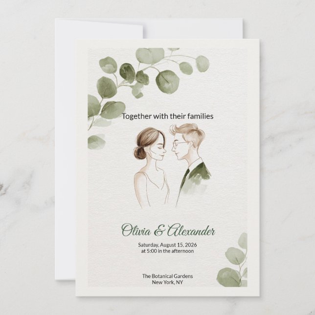 Tarjeta Minimalist Eucalyptus Greenery Wedding Invitation (Anverso)
