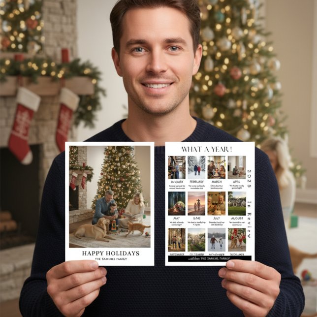 Tarjeta Minimalist Family Photo Year In Review Christmas (Subido por el creador)