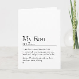 Tarjeta Minimalist Funny and Heartfelt Son Definition