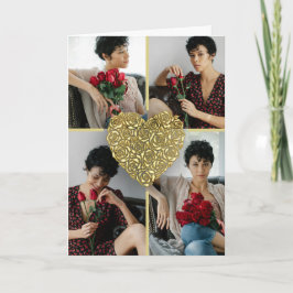 Tarjeta Minimalist Gold Rose Heart Photo Collage Custom