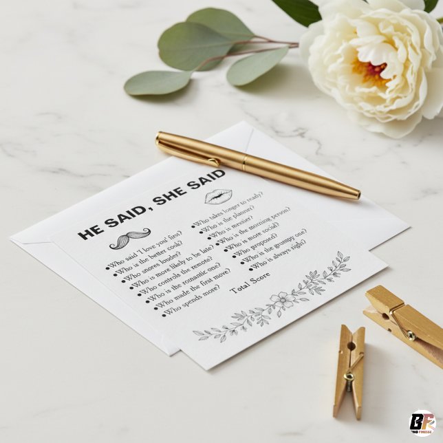 Tarjeta Minimalist He Said She Said Wedding Game (Subido por el creador)