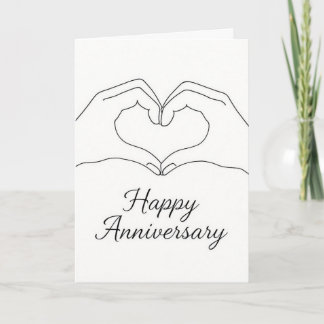 Tarjeta Minimalist Line Art Hands Heart Happy Anniversary 