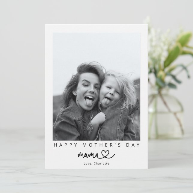 Tarjeta Minimalist Mama Calligraphy Happy Mother's Photo (Anverso de pie)