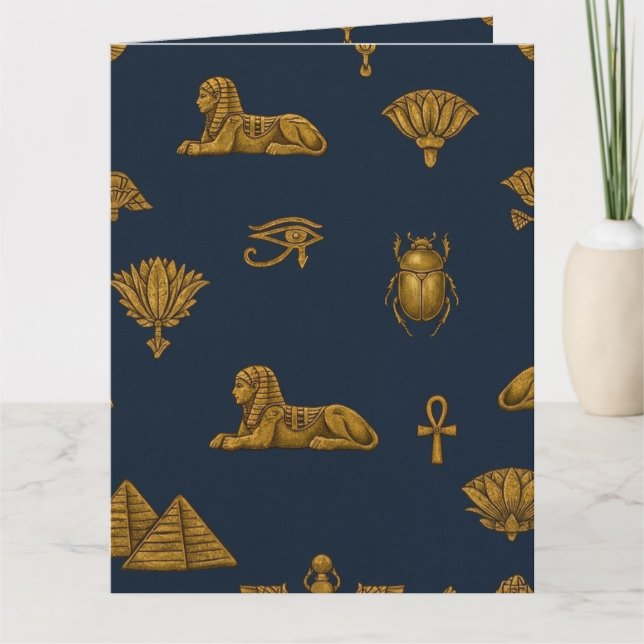 Tarjeta Minimalist Navy & Antique Gold Egyptian Pattern (Anverso)