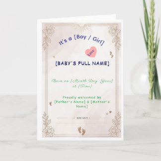 Tarjeta Minimalist Newborn Baby Announcement Card Templat