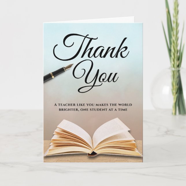 Tarjeta Minimalist Open Book Teacher Thank You Card (Anverso)
