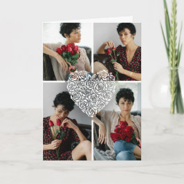 Tarjeta Minimalist Rose Heart Photo Collage Custom