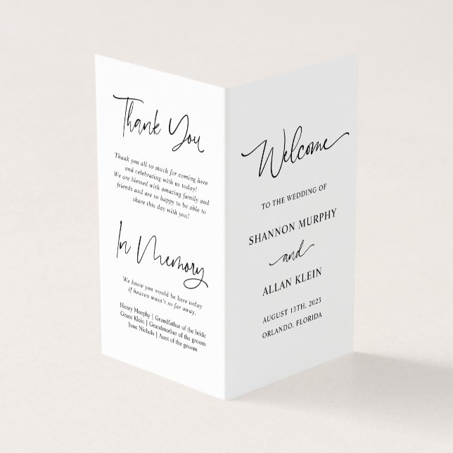 Tarjeta Minimalist Script Wedding Ceremony Program (Exterior)