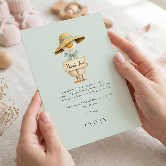 Tarjeta Minimalist Silly Goose Thank You Sage Baby Shower (Subido por el creador)