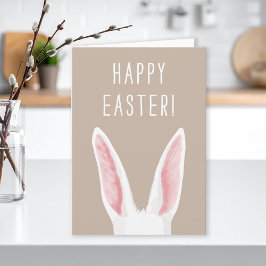 Tarjeta Minimalist White Bunny Ears On Beige Happy Easter