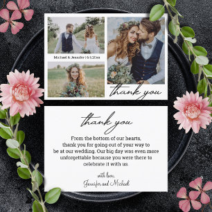 Tarjeta minimalista 3 boda de collage de fotos gracias