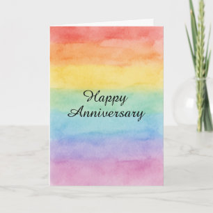 Tarjeta Minimalista Arcoíris Acuarela Aniversario – LGBTQ+