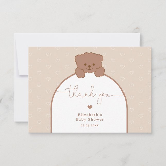 Tarjeta Minimalista Cute Teddy Bear Baby Shower Gracias (Anverso)