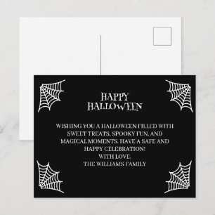 Tarjeta minimalista de Feliz Halloween en blanco y