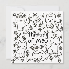 Tarjeta Minimalista de Gato Garabateado Pensando e