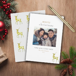 Tarjeta minimalista de Navidad con un reno y una f