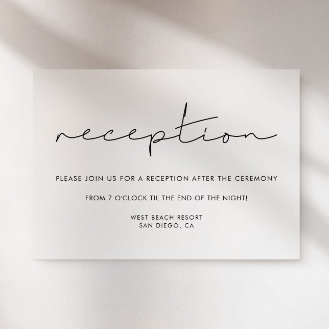 Tarjeta minimalista de recepción de boda escrita a (Minimalist handwritten wedding reception card)