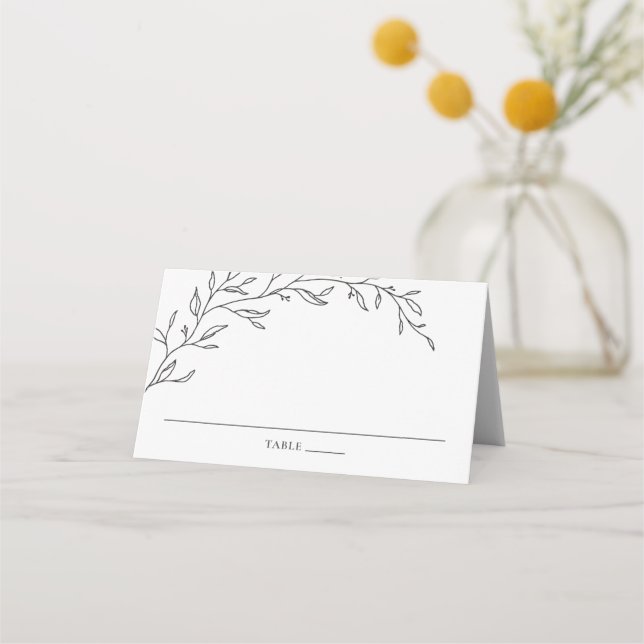 Tarjeta minimalista Laurel Branch Leafy Boda Place (Anverso)
