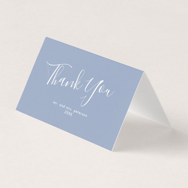 Tarjeta Minimalista Script Dusty Blue Boda Gracias (Anverso)