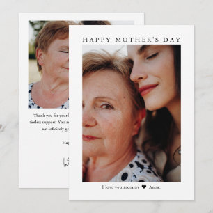 Tarjeta Minimalista Simple Dos Fotos Feliz Día de la Madre