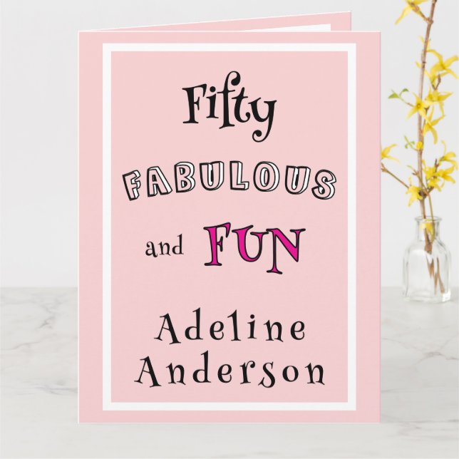 Tarjeta Mínimo Moderno Cincuenta Fabuloso Divertido Rosa 5 (flor amarilla)