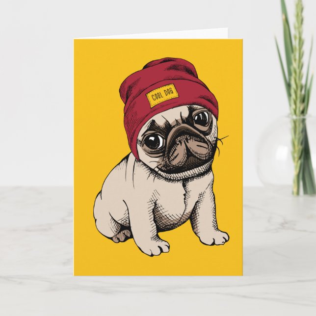 Tarjeta Minipipa Hipster Pug (Anverso)